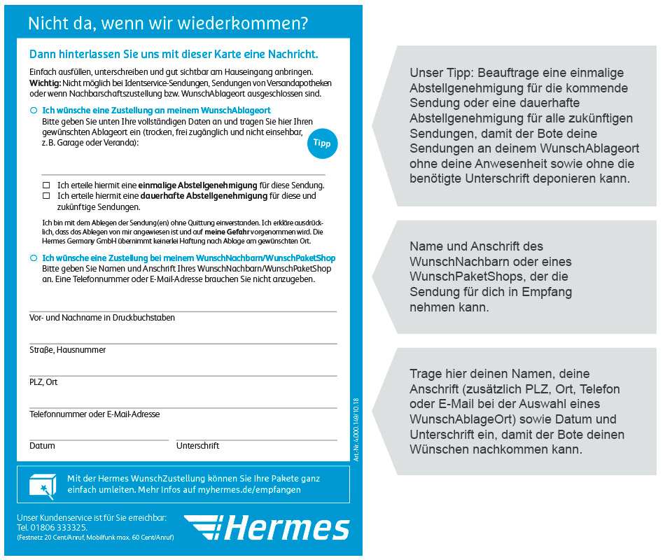 WunschZustellung Benachrichtigungskarte
