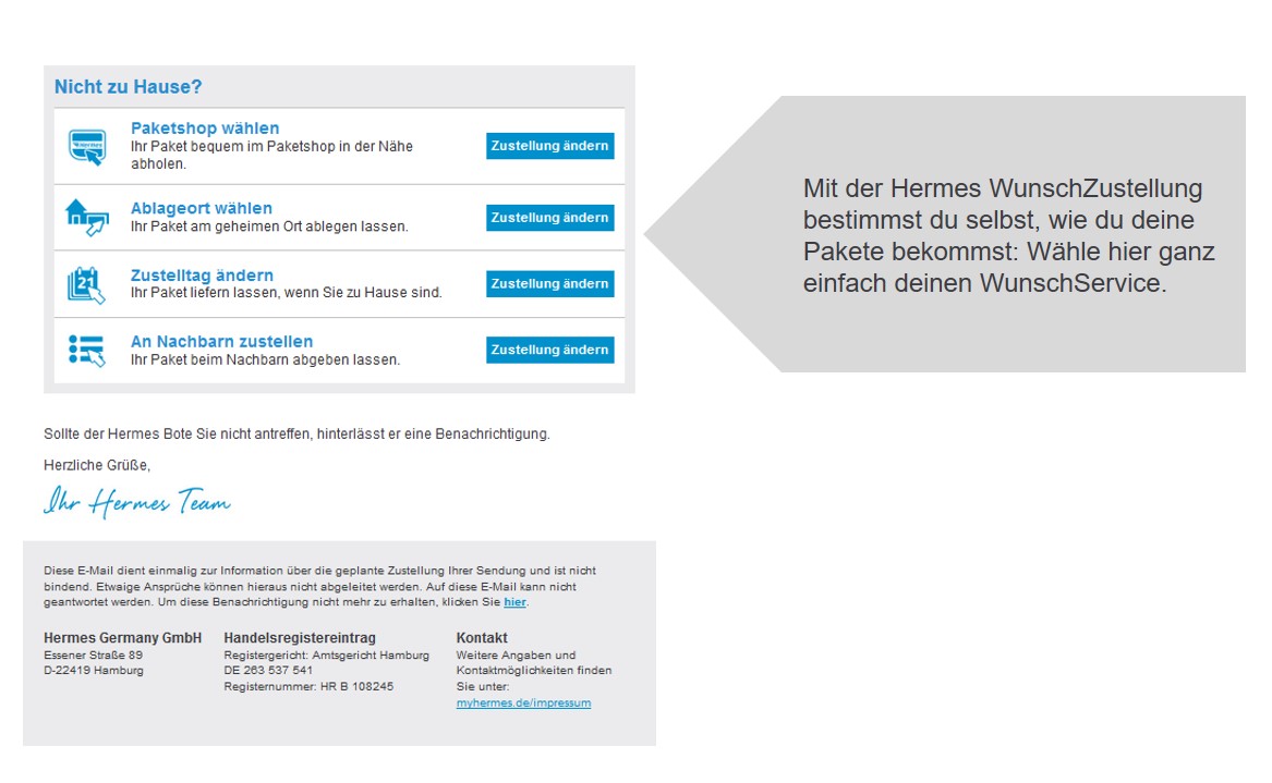 WunschZustellung per Mail